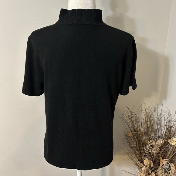 Vtg Norton McNaughton Women Mock Neck Knit Sweater Top Short Sleeve Black Sz L - Picture 2 of 5